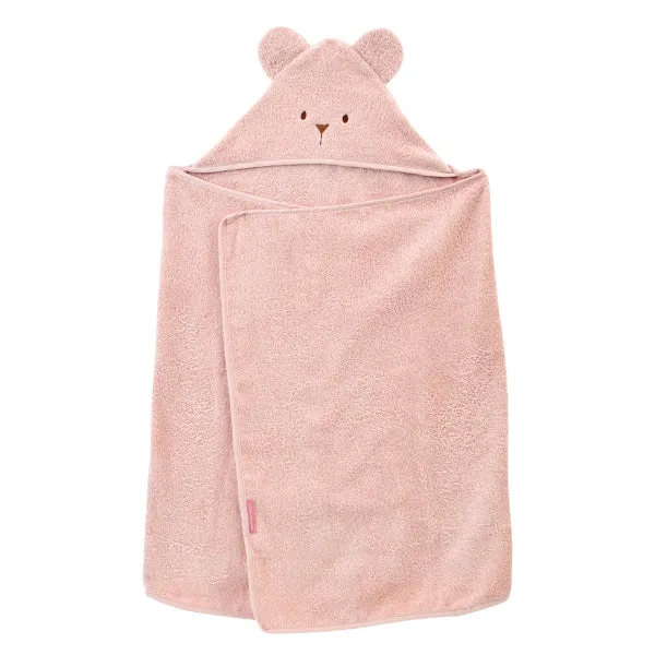 Little Crevette Hooded Towel Uni Oursons Rose Poudre Light Pink