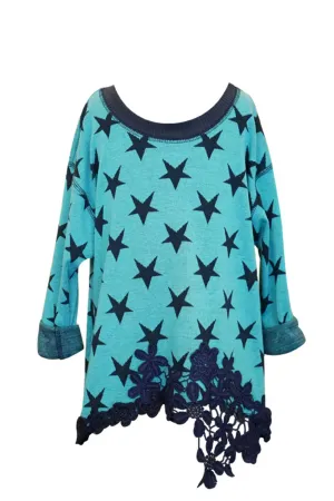 Little Girls Star All Over Print Long Sleeve Tunic Top