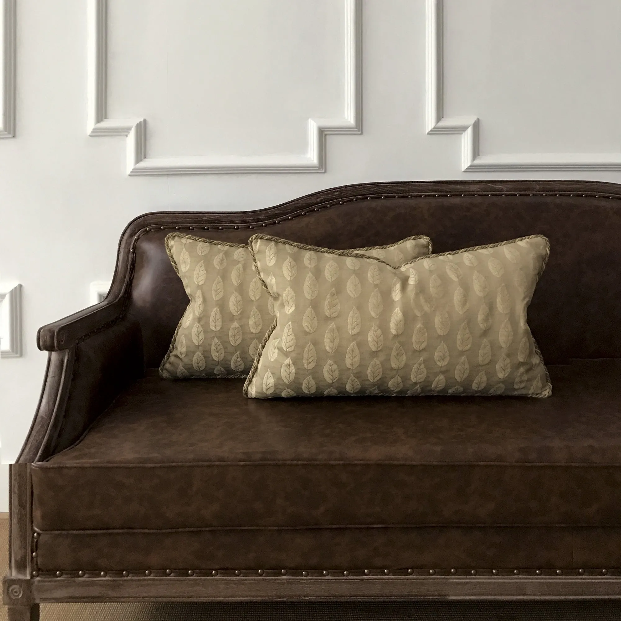 Lodge Woven Tan Leaf Lumbar Pillow Cover 15x26