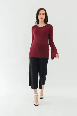 Long Flare Sleeves Derya Sweater Nursing Top Wine