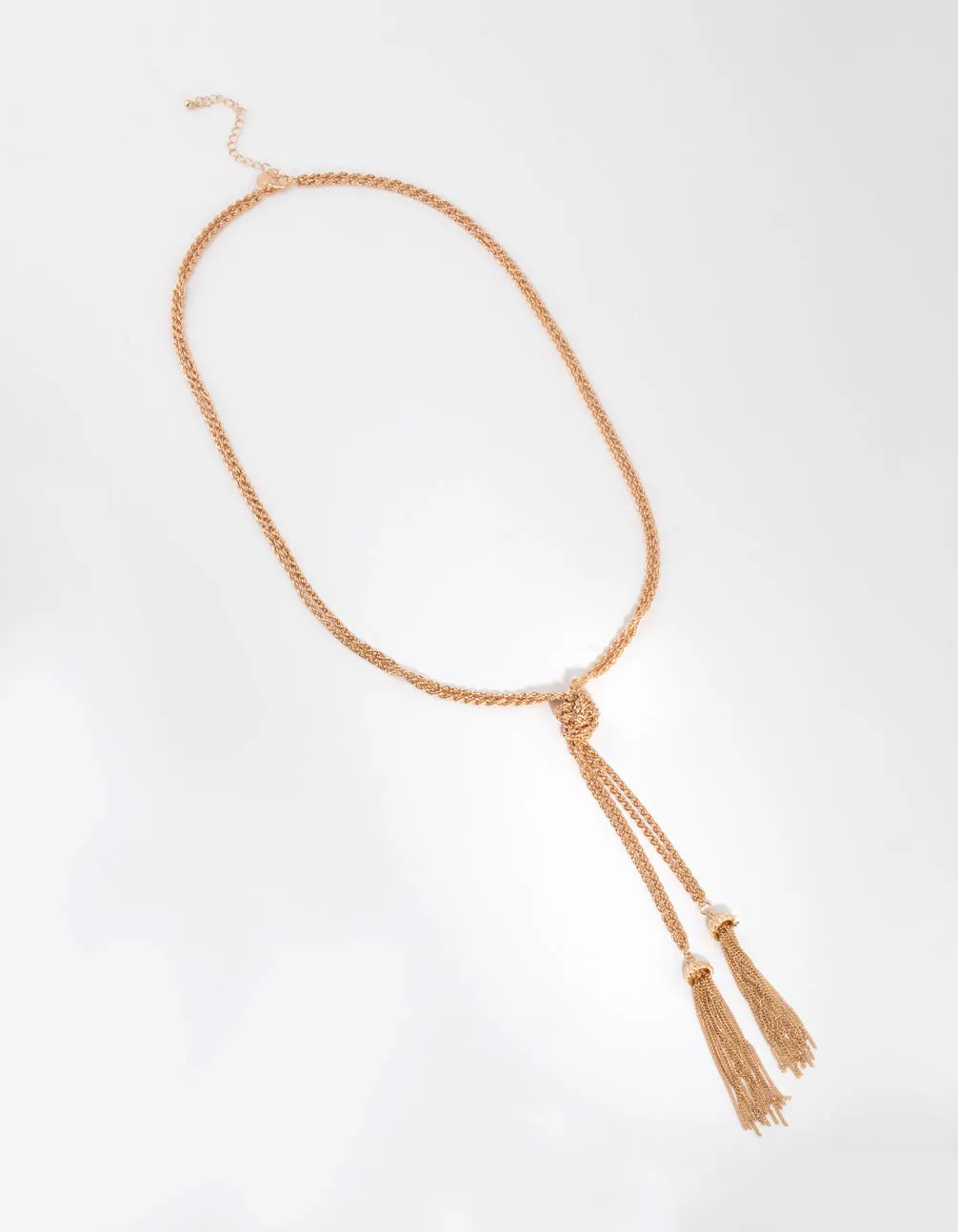 Long Gold Knot & Tassel Necklace