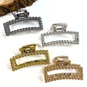Long Rectangle Beaded Textured Shiny Hair Clip in Various Colors