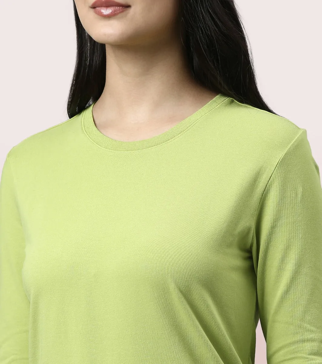 Long Sleeve Basic Crew Tee - Solid | Crew Neck Basic Stretch Cotton Tee