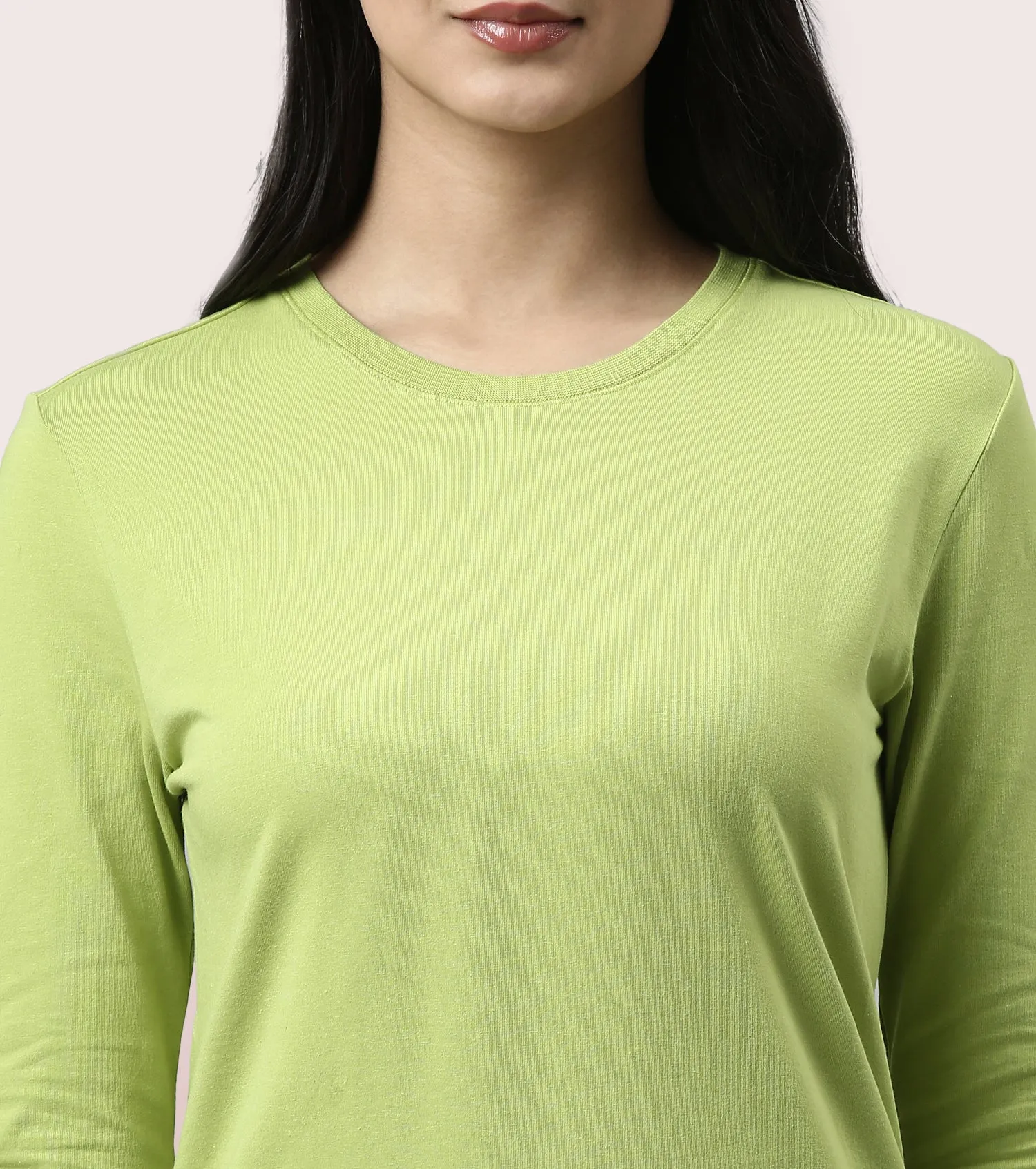 Long Sleeve Basic Crew Tee - Solid | Crew Neck Basic Stretch Cotton Tee