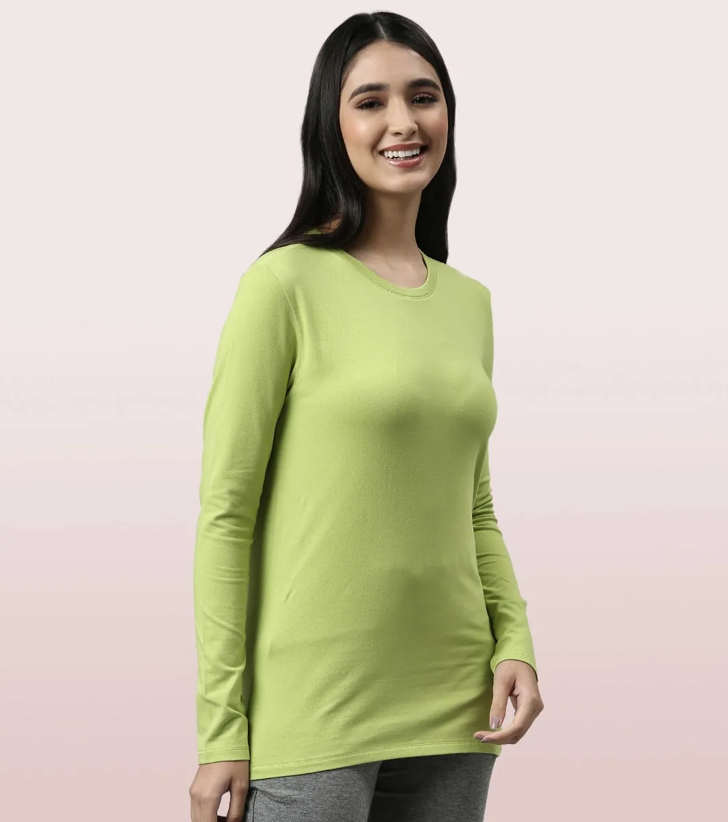 Long Sleeve Basic Crew Tee - Solid | Crew Neck Basic Stretch Cotton Tee