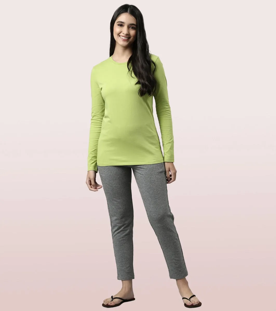 Long Sleeve Basic Crew Tee - Solid | Crew Neck Basic Stretch Cotton Tee