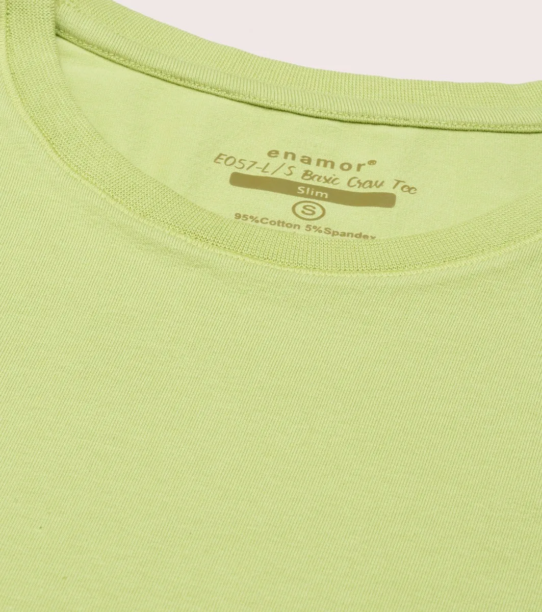 Long Sleeve Basic Crew Tee - Solid | Crew Neck Basic Stretch Cotton Tee