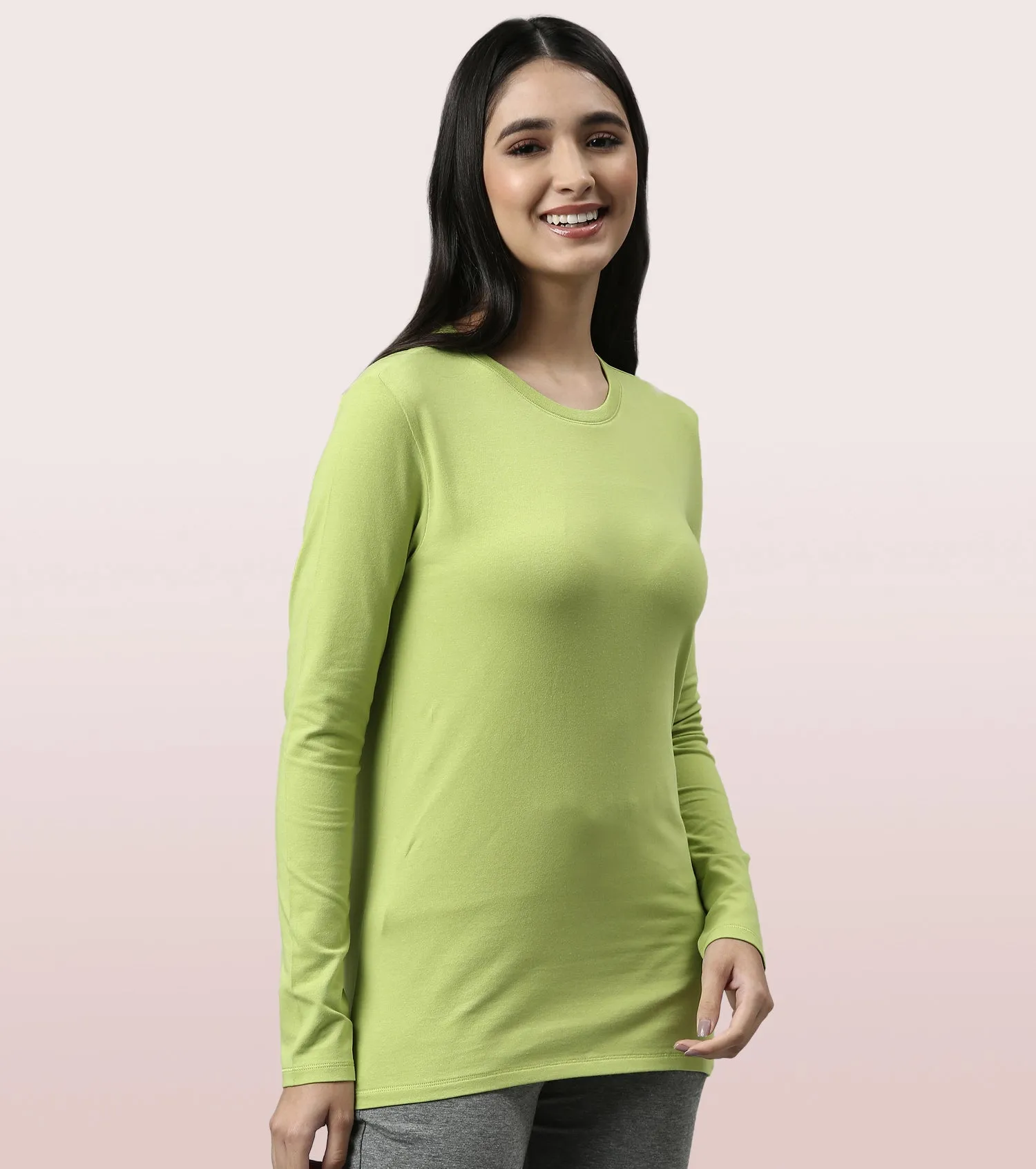 Long Sleeve Basic Crew Tee - Solid | Crew Neck Basic Stretch Cotton Tee