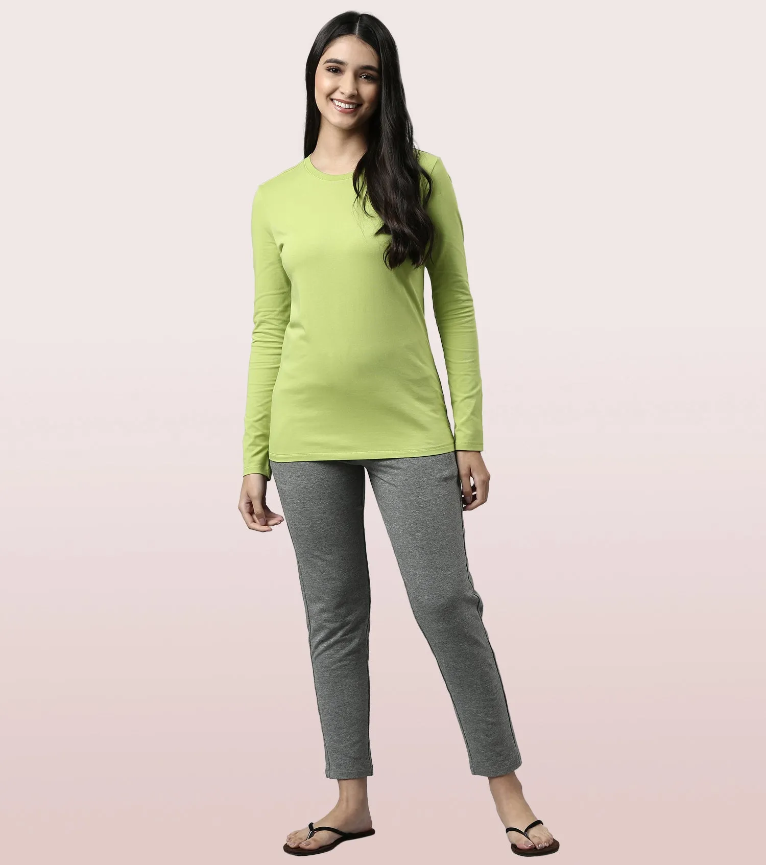 Long Sleeve Basic Crew Tee - Solid | Crew Neck Basic Stretch Cotton Tee