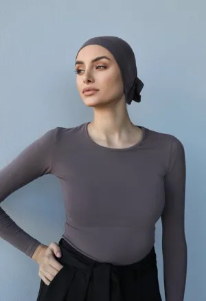 Long Sleeve Cotton Body Top - Grey Brown