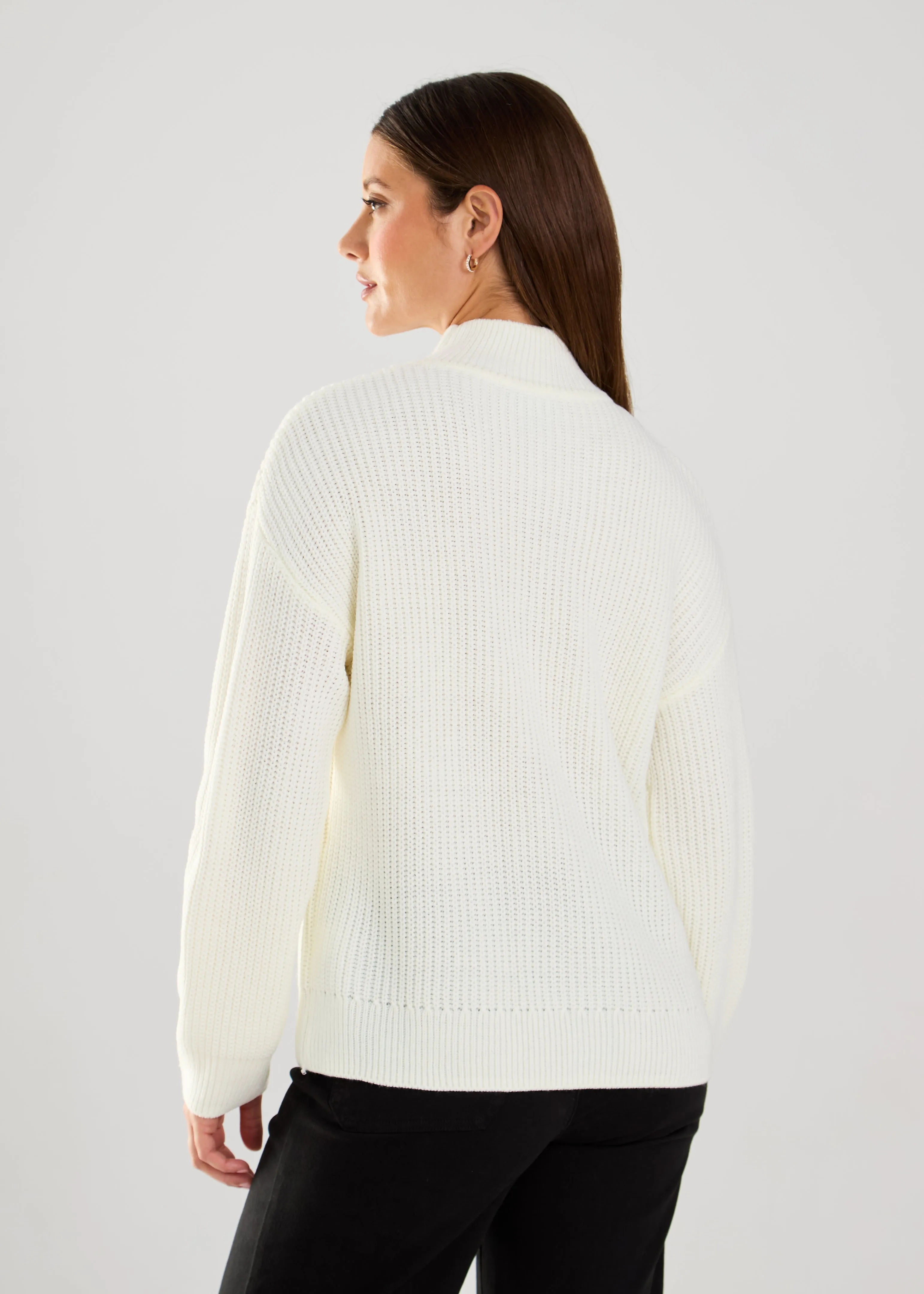 Long-Sleeve Embellished Mock Sweater
