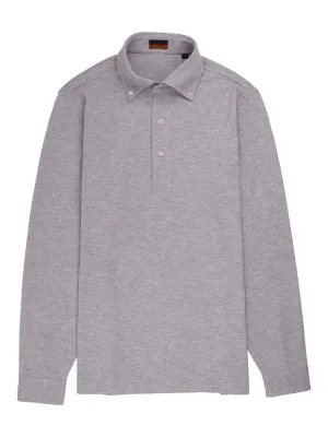Long Sleeve Medium Grey Polo Shirt - Davis Fit (Slim)