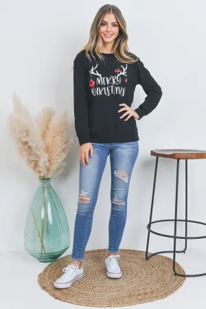 Long Sleeve Merry Christmas Print Pullover