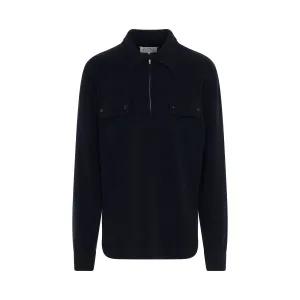 Long Sleeve Polo Shirt in Dark Blue