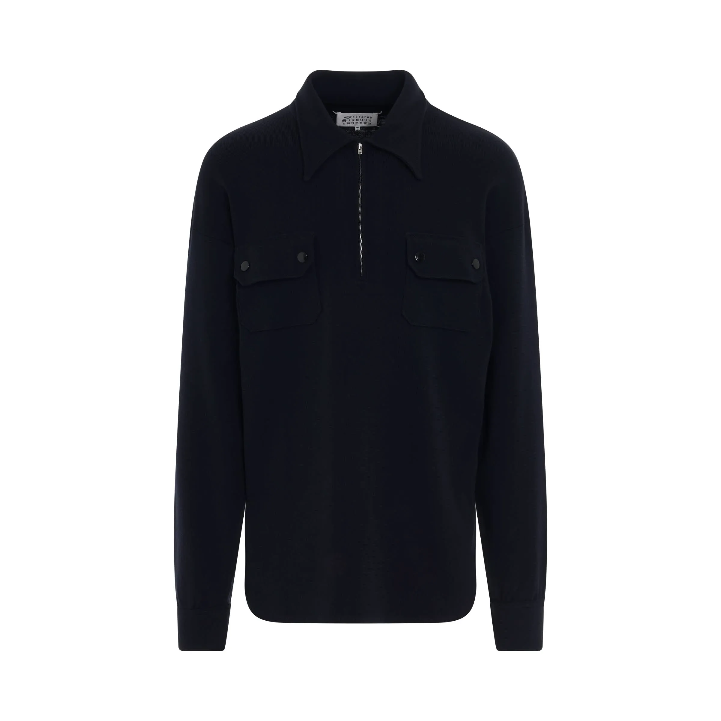 Long Sleeve Polo Shirt in Dark Blue