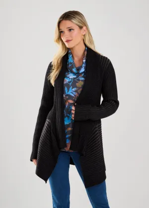 Long-Sleeve Two-Tone Cardigan, Black