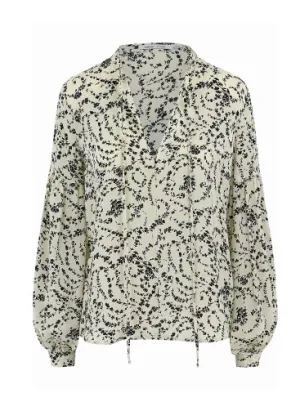 Long Sleeve White with Black Print Top