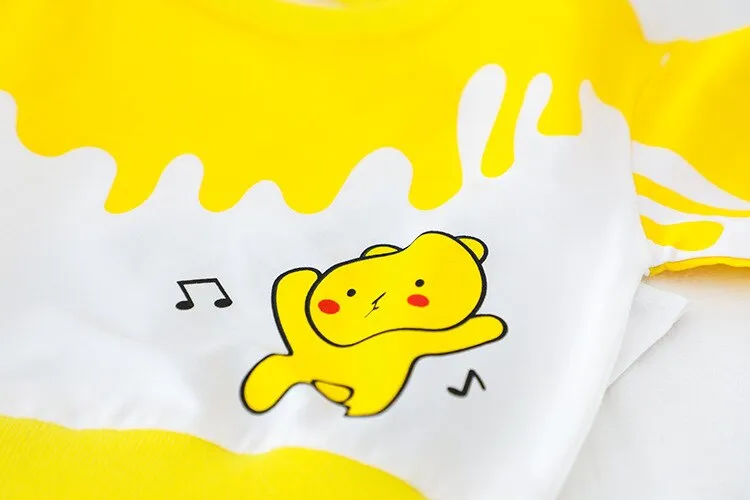 Long Sleeved Cartoon Music Bear Kids Sweater Jogger Outfit