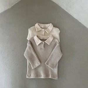 Long-Sleeved Ribbed Collar T-Shirt