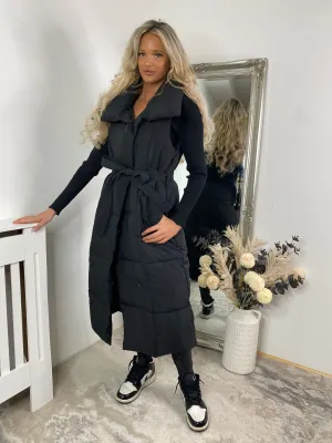 Long Sleeveless Puffer Padded Hooded Coat