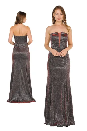 Long Strapless Metallic Glitter Dress by Poly USA 8490