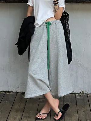 Loose Wide Leg Drawstring Solid Color Casual Pants Bottoms