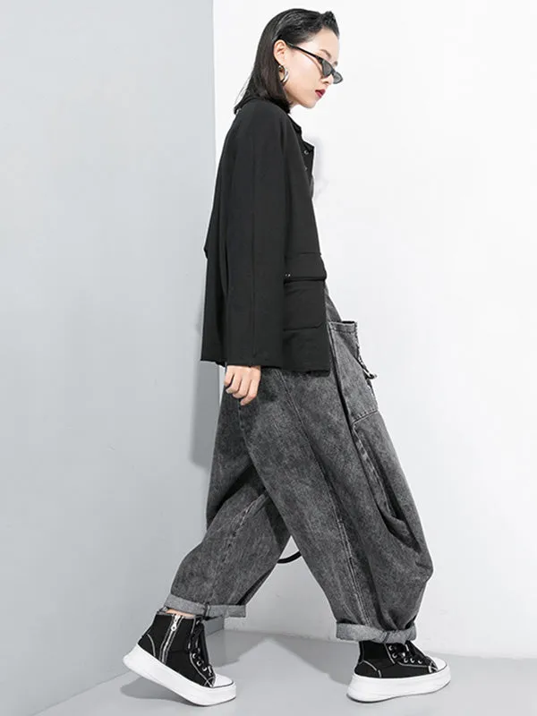 Loose Wide Leg Split-Joint Streamer Jean Pants Bottoms