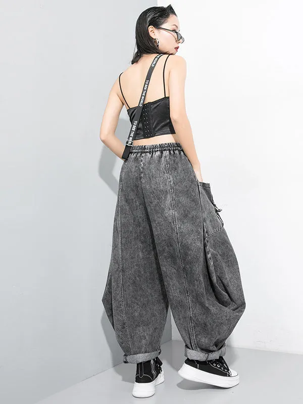 Loose Wide Leg Split-Joint Streamer Jean Pants Bottoms