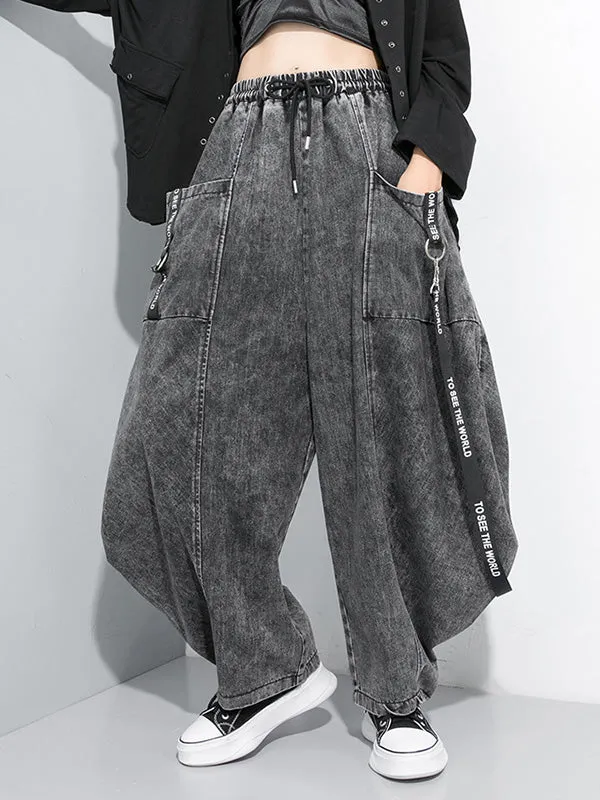 Loose Wide Leg Split-Joint Streamer Jean Pants Bottoms