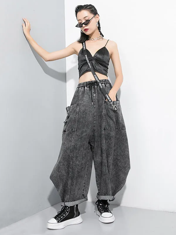 Loose Wide Leg Split-Joint Streamer Jean Pants Bottoms