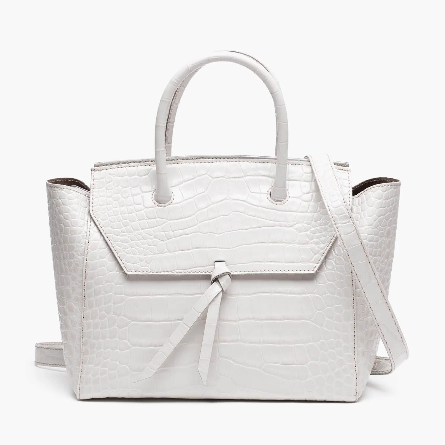 Loren Midi Leather Tote Bag - Ivory Croc Print