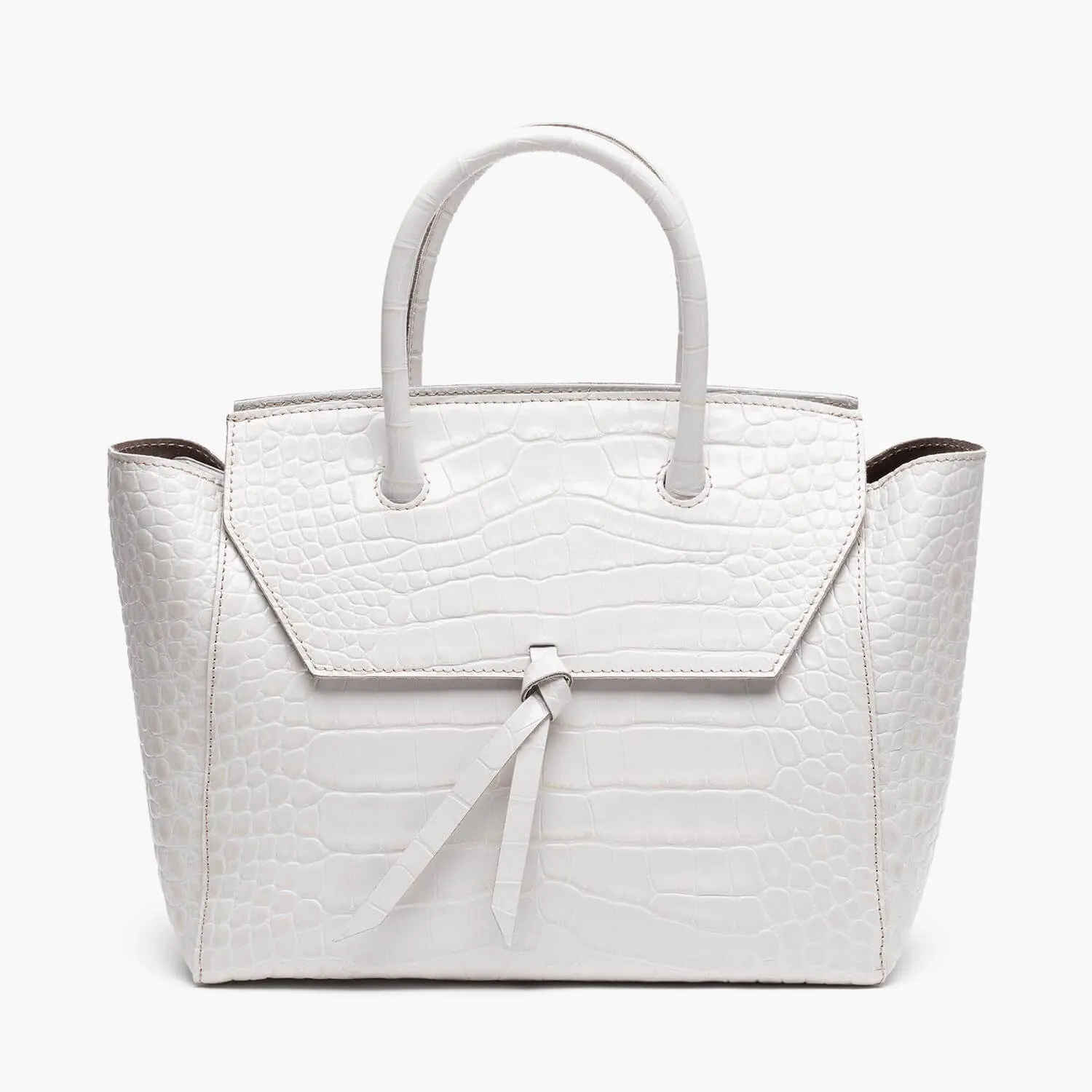 Loren Midi Leather Tote Bag - Ivory Croc Print