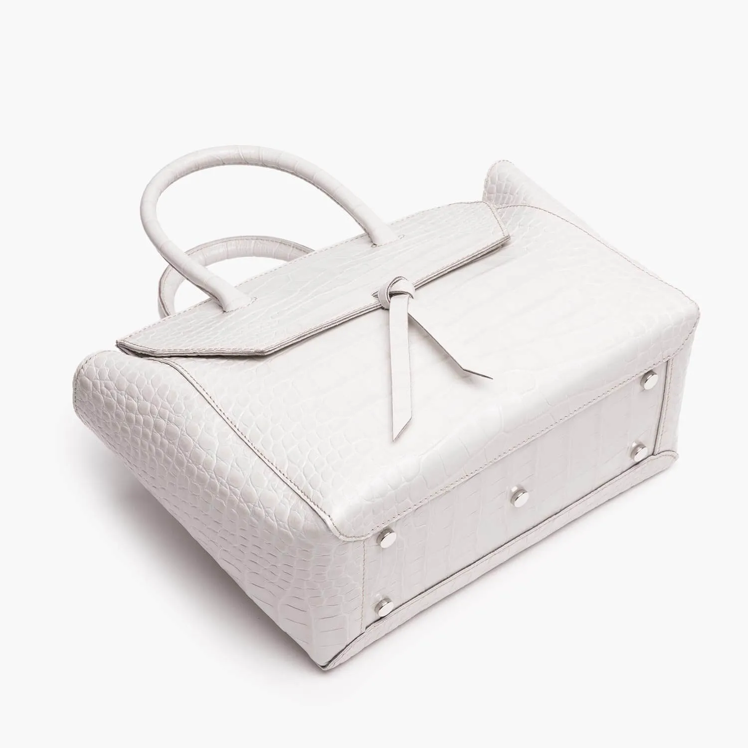Loren Midi Leather Tote Bag - Ivory Croc Print