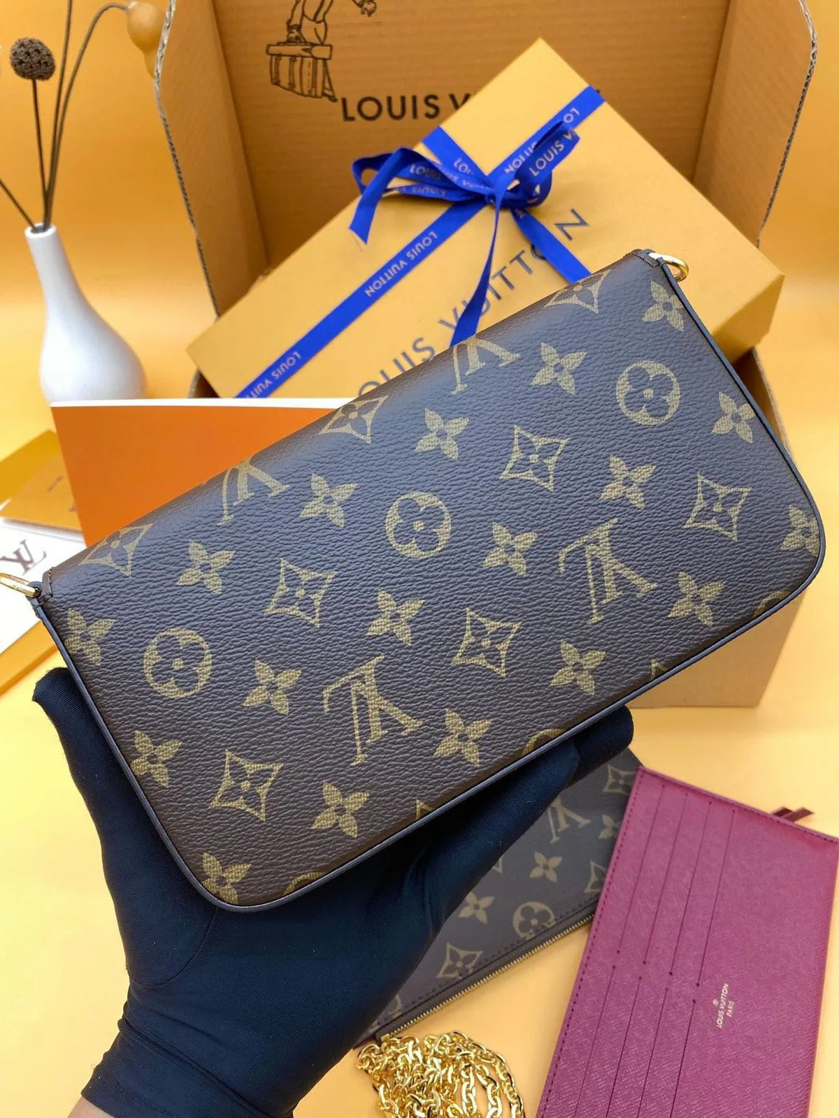 Louis Vuitton Felicie Women's Sling Bag - 3 Piece Set (Brown)