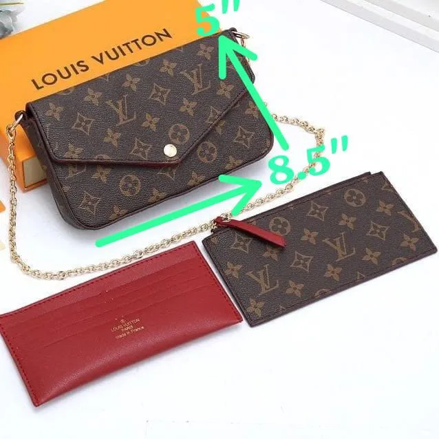 Louis Vuitton Felicie Women's Sling Bag - 3 Piece Set (Brown)