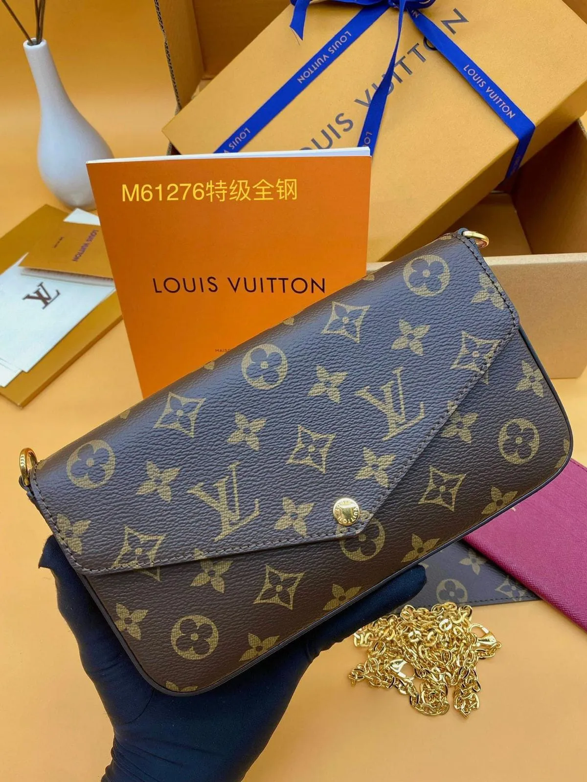 Louis Vuitton Felicie Women's Sling Bag - 3 Piece Set (Brown)