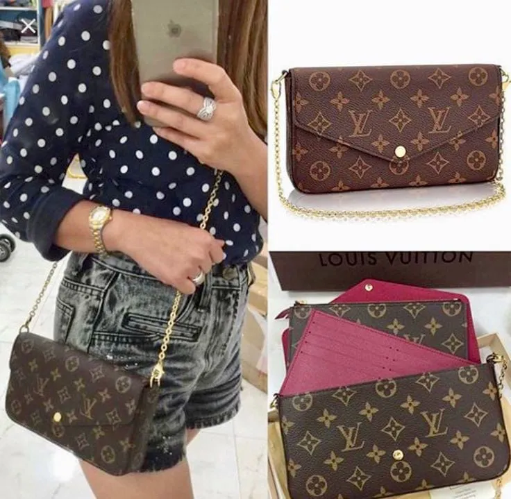 Louis Vuitton Felicie Women's Sling Bag - 3 Piece Set (Brown)