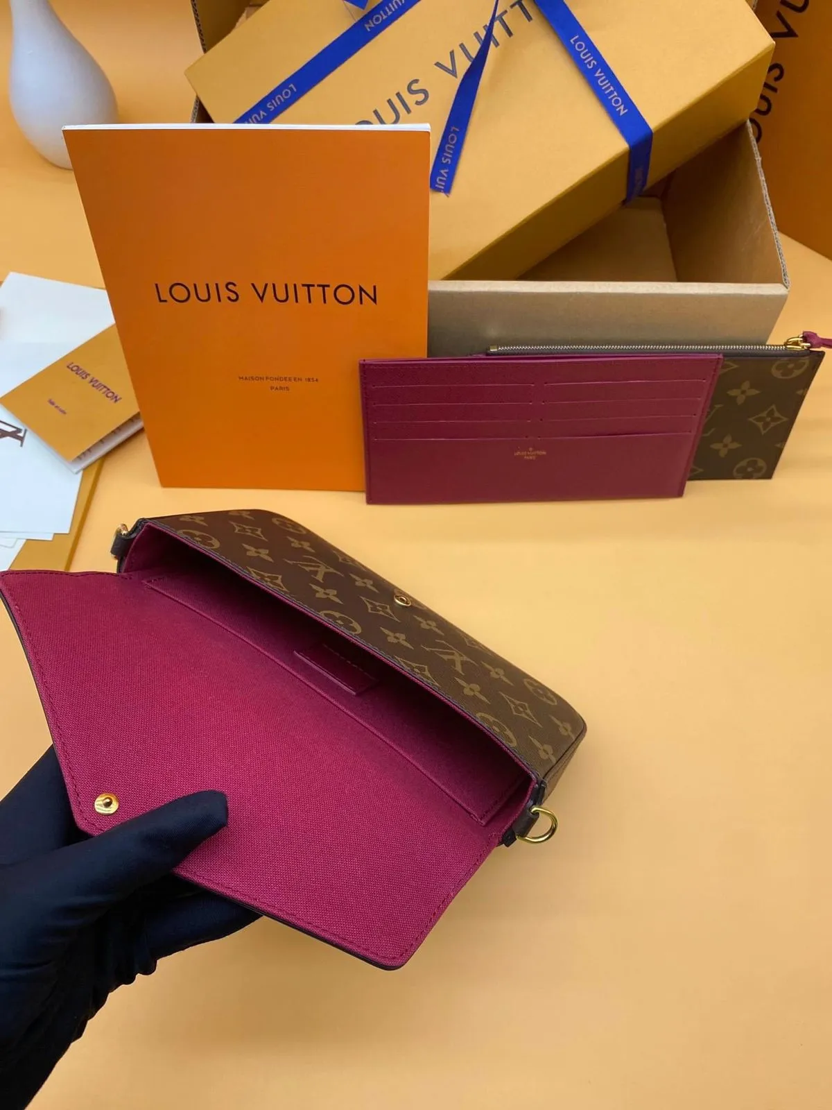 Louis Vuitton Felicie Women's Sling Bag - 3 Piece Set (Brown)