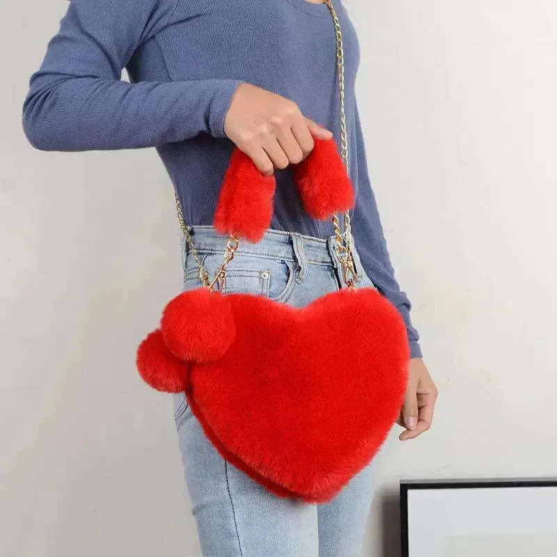 Love Bags Soft Plush Handbags Women Valentine's Day Party Bag