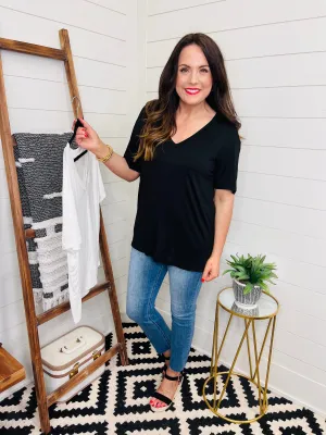 Love Lindsey Bamboo V Neck Drop Shoulder Tee