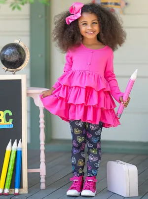 Love To Learn Tiered Tunic and Heart Legging Set