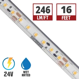 LTR-P Pro Wet Location LED Tape Light, 16ft Reel, 3500K, 246 Lumens per Ft, 3 watts per Ft, 24V