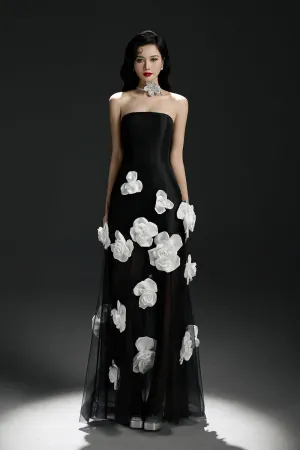 Lucie Rose A-line Flower Applique Mesh Taffeta Floor Length Dress