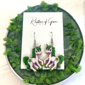 Lucky Unicorn Earrings - Saint Patrick's Day, Green Earrings, Lucky Earrings, Luck Accessories, St. Patrick's Day, Unicorn Accessories