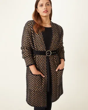Lucy Herringbone Knit Cardigan | Black/Camel