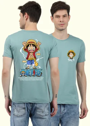 Luffy One Piece Men Regular Fit Mint Green Half Sleeve T-Shirt