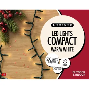 Lumineo 500 LED Warm White Indoor & Outdoor Compact Christmas Lights (11m)
