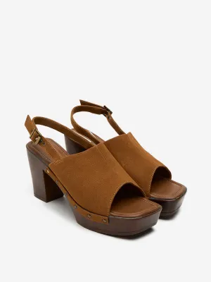 LUNA BLU Tan Slingback Block-Heel Sandals