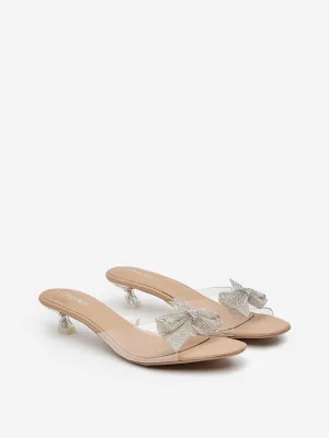 LUNA BLU Transparent Diamante Bow-Detailed Vinyl Heels