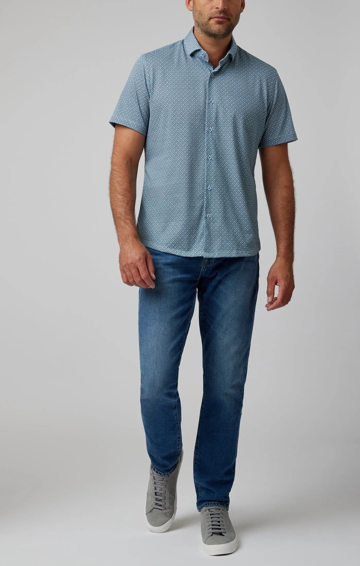 Luxurious Aqua Gemstone Short Sleeve Comfort Shirt